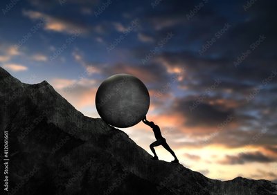 Man pushing stone
